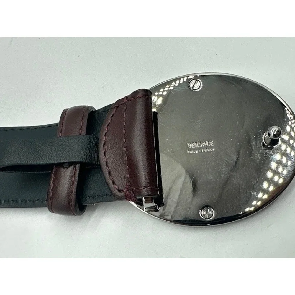 Versace Medusa Head Greek Key Oval Buckle Burgundy Leather Belt DCU‎ 4409 90/36